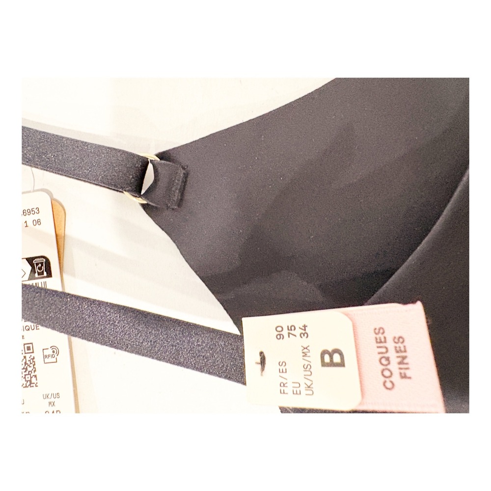 Etam Pure Eclat N4 Classique Invisible Bra Black 34B Underwire Mesh Trim NEW - Picture 4 of 5